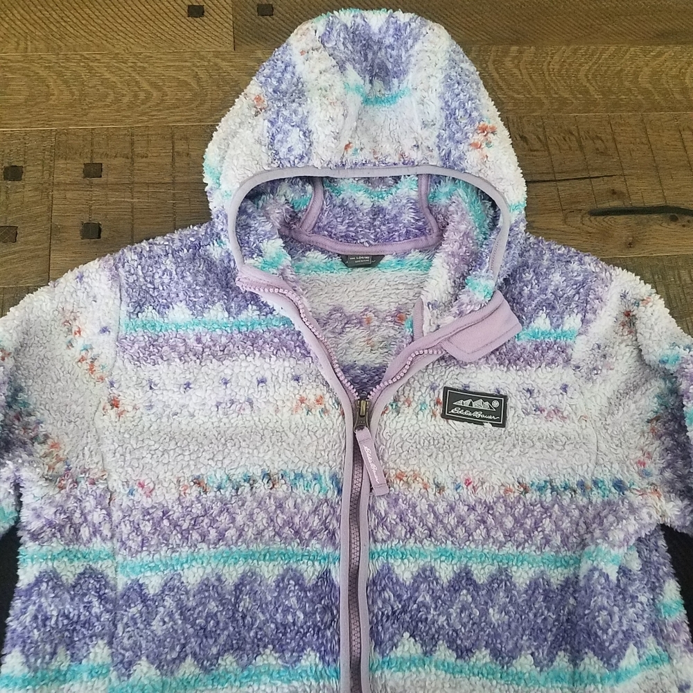 Eddie Bauer Purple Printed Fleece Plus Hooded Zip Front Jacket Grils L(14/16)
